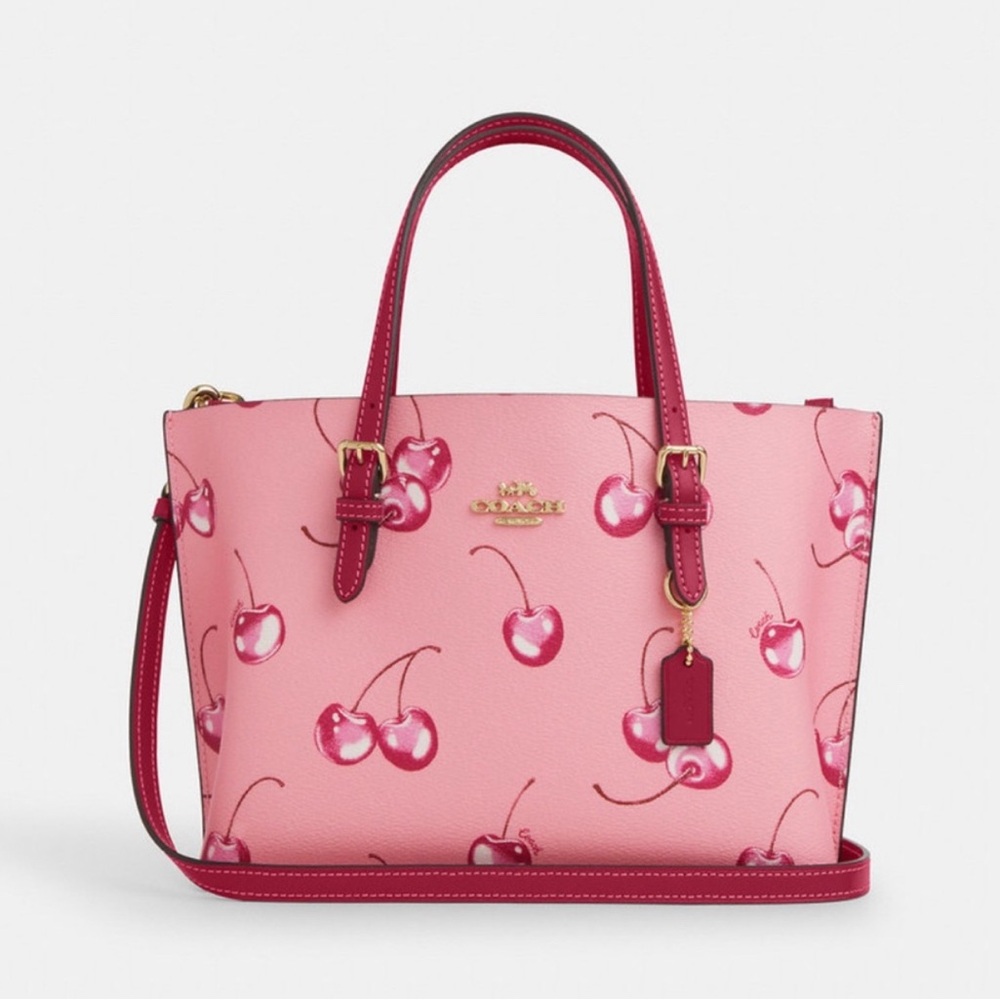 COACH Mollie Tote 25 2way Shoulder Bag Canvas Leather Cherry Pink CR293 Outlet
